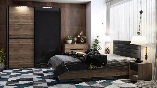 Легло Modern М06 160/200 (дъб бренди кастело + МДФ черен гланц) — снимка 5