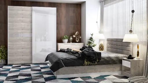 Легло Modern М06 160/200 (сив дъб кастело + МДФ бял гланц) — снимка 4