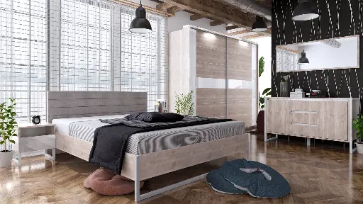 Легло Modern M07 160/200 (сив дъб кастело + МДФ бял гланц) — снимка 2