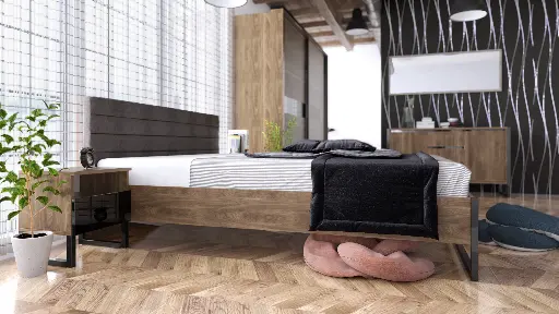 Легло Modern M07 160/200 (дъб бренди кастело + МДФ черен гланц) — снимка 3