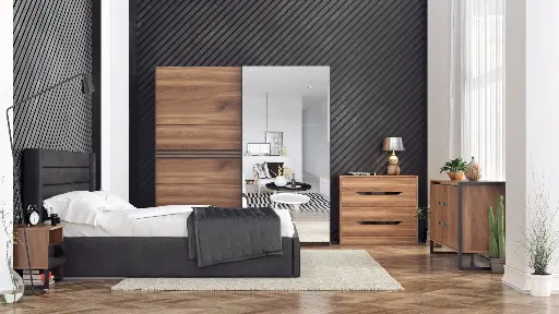 Гардероб Modern M02 (дъб бренди кастело + МДФ черен гланц, 165) — снимка 3