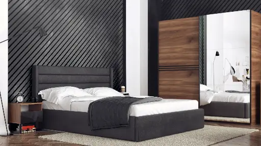 Гардероб Modern M02 (дъб бренди кастело + МДФ черен гланц, 180) — снимка 4
