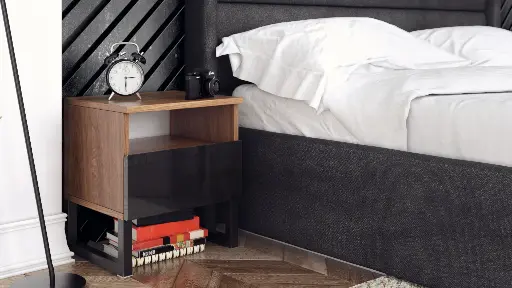 Нощно шкафче Modern M08 (дъб бренди кастело + МДФ черен гланц) — снимка 2