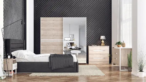 Нощно шкафче Modern M08 (сив дъб кастело + МДФ бял гланц) — снимка 2