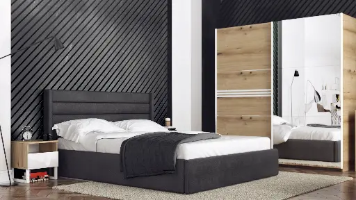 Нощно шкафче Modern M08 (крайбрежен дъб + МДФ бял гланц) — снимка 3