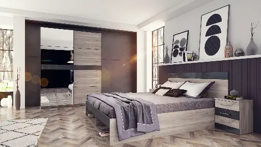 Гардероб Federico (сив дъб кастело + МДФ антрацит гланц, 210) — снимка 3
