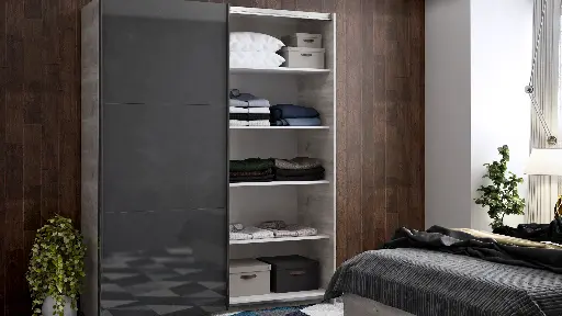 Спален комплект Modern (сив дъб кастело + МДФ антрацит гланц) — снимка 2