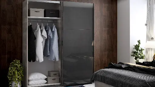 Спален комплект Modern (сив дъб кастело + МДФ антрацит гланц) — снимка 3