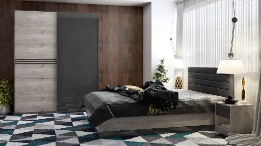 Спален комплект Modern (сив дъб кастело + МДФ антрацит гланц) — снимка 5