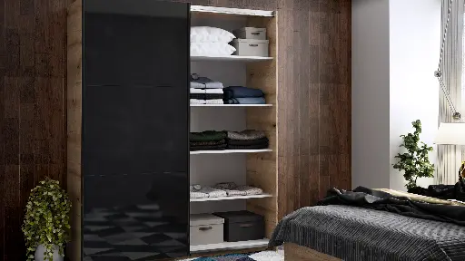 Спален комплект Modern (крайбрежен дъб + МДФ черен гланц) — снимка 3