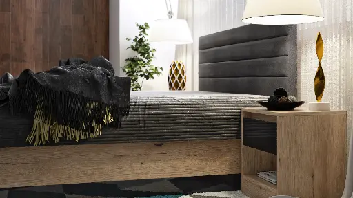 Спален комплект Modern (крайбрежен дъб + МДФ черен гланц) — снимка 4