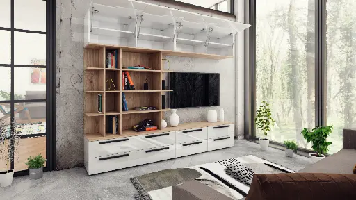 Kiara M15- шкаф (златен дъб харбър + бял гланц) — снимка 5