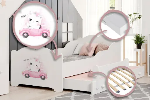 Детско разтегателно легло ANNA II 160 x 80 с принт (car with kitten) — снимка 2