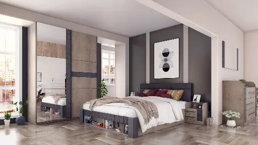 Гардероб Modena (дъб кремона каноло + меко черно U899 ST9 EGGER, 160) — снимка 3