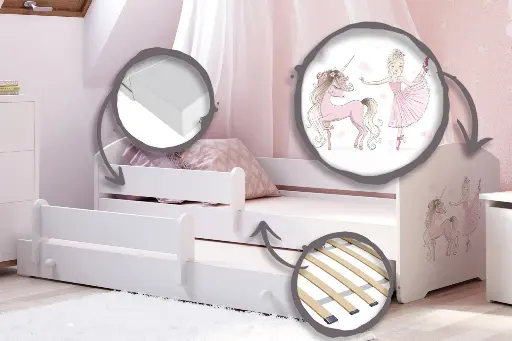 Детско двойно легло LUK II 160 x 80 с 2 матрака и различни мотиви (girl with unicorn) — снимка 2