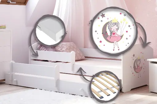 Детско двойно легло LUK II 160 x 80 с 2 матрака и различни мотиви (pink princess) — снимка 3