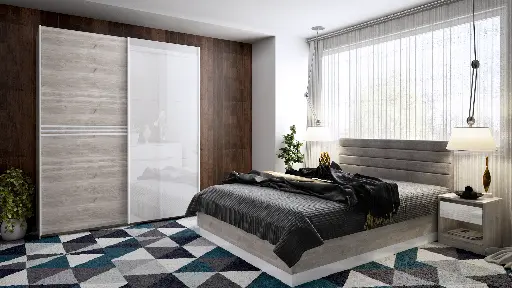 Гардероб Modern M01 (сив дъб кастело + МДФ бял гланц) — снимка 2