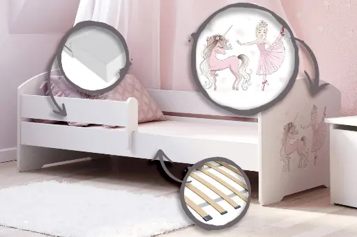 Детско легло Luk с парапет и различни мотиви (160 х 80 см, unicorn and girl) — снимка 3