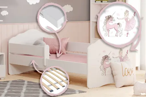 Детско легло FALA с парапет с различни мотиви (140 х 70 см, unicorn and girl) — снимка 2