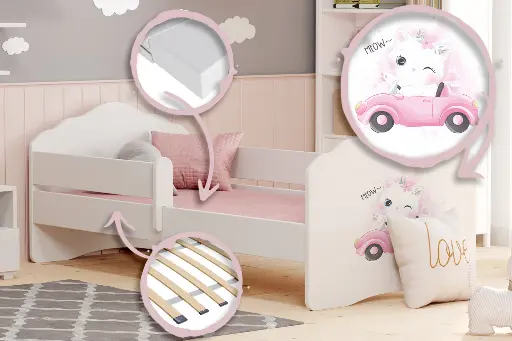Детско легло FALA с парапет с различни мотиви (160 х 80 см, cat with car) — снимка 2