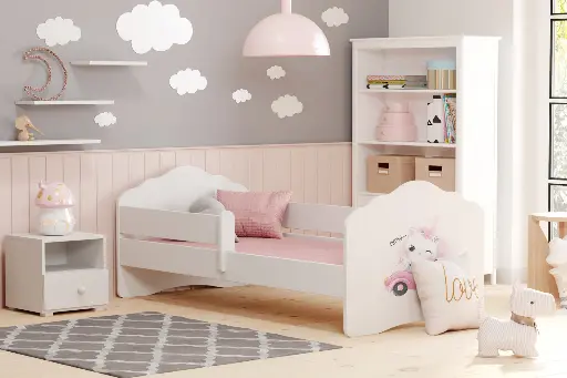 Детско легло FALA с парапет с различни мотиви (160 х 80 см, cat with car) — снимка 3