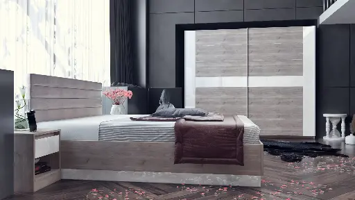 Спален комплект Modern 3 (сив дъб кастело + МДФ бял гланц) — снимка 3