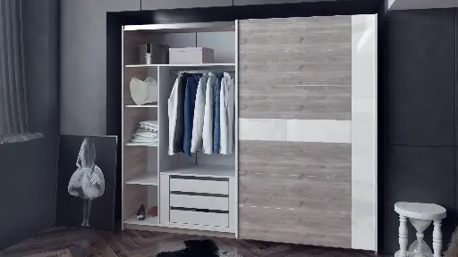 Спален комплект Modern 3 (сив дъб кастело + МДФ бял гланц) — снимка 5