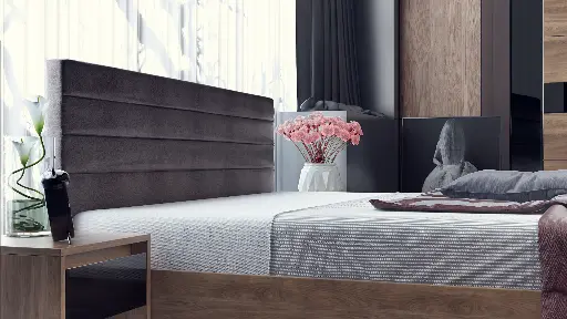 Спален комплект Modern 3 (дъб бренди кастело + МДФ черен гланц) — снимка 3
