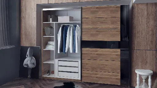 Спален комплект Modern 3 (дъб бренди кастело + МДФ черен гланц) — снимка 5