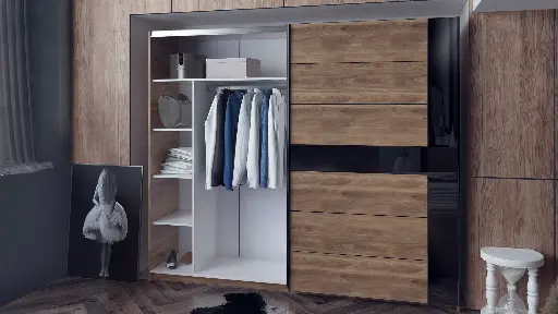 Спален комплект Modern 3 (дъб бренди кастело + МДФ черен гланц) — снимка 4