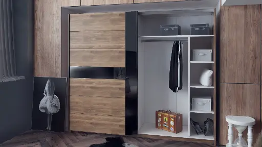 Спален комплект Modern 3 (дъб бренди кастело + МДФ черен гланц) — снимка 6