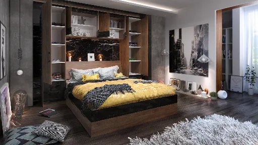 Спален комплект Integra 2 (дъб бренди кастело + МДФ черен гланц) — снимка 2