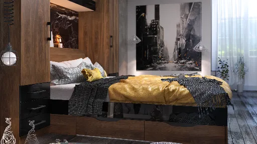 Спален комплект Integra 2 (дъб бренди кастело + МДФ черен гланц) — снимка 3