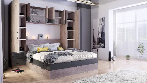 Спален комплект Integra 2 (сив дъб кастело + МДФ антрацит гланц) — снимка 2