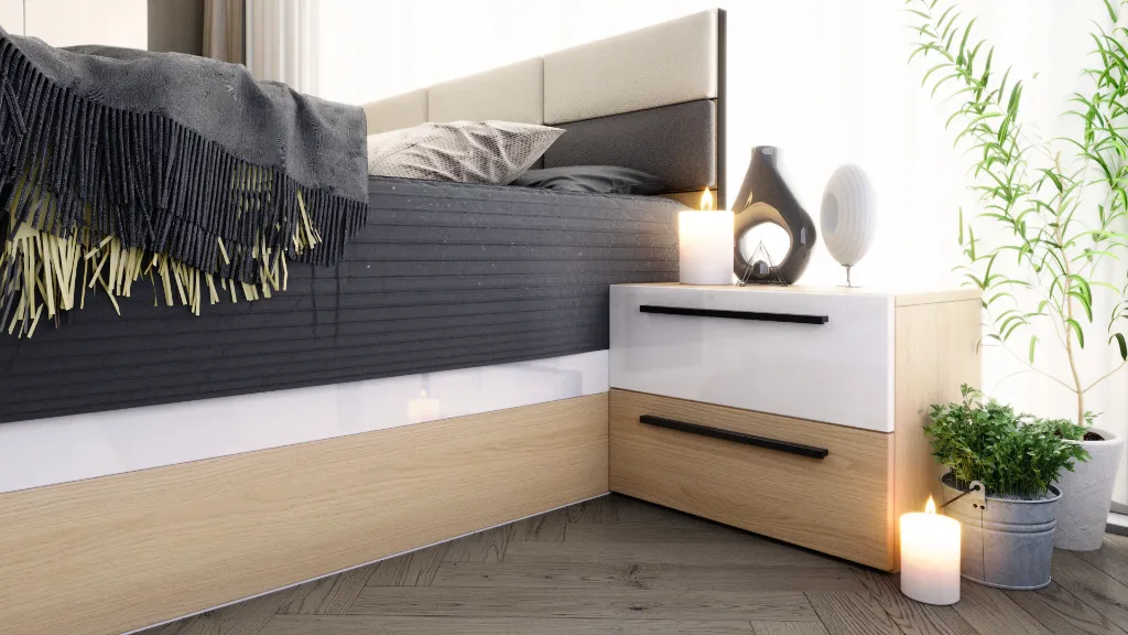 Спален комплект Zanardi C дъб виченца H3157 ST12 Egger + МДФ бял гланц - cam 03.webp