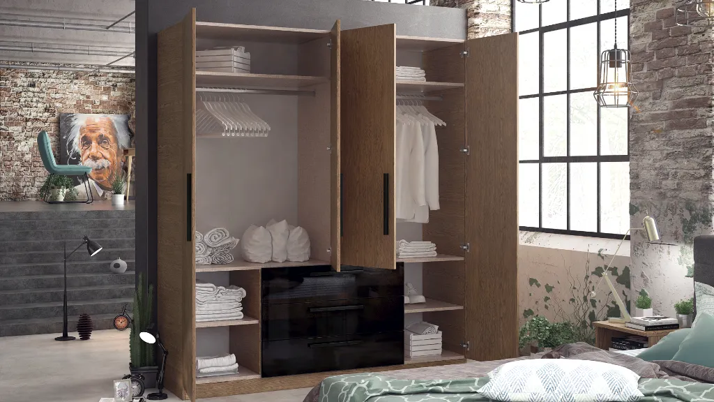 Спален комплект Maximo дъб белмонт H1303 ST12 Egger + black gloss MDF - cam 04.webp