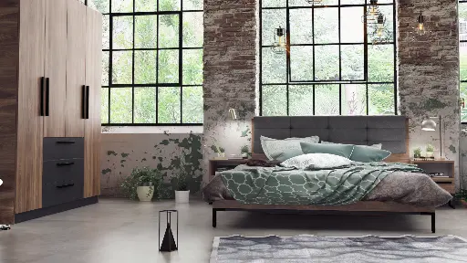 Спален комплект Maximo (дъб бренди кастело + меко черно U899 ST9 EGGER) — снимка 2