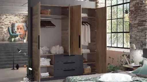 Спален комплект Maximo (дъб бренди кастело + меко черно U899 ST9 EGGER) — снимка 4
