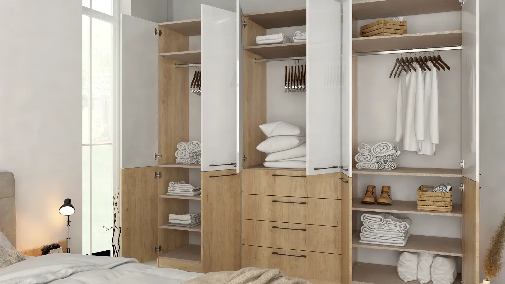 Спален комплект  Ava дъб небраска натурален H3331 ST10 Egger + МДФ бял гланц - cam 04.webp