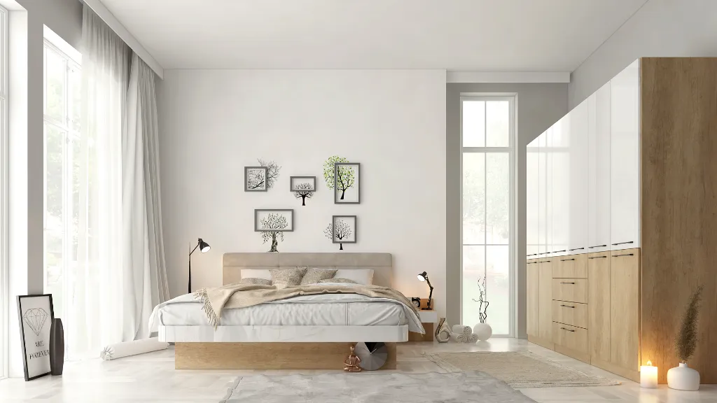 Спален комплект  Ava дъб небраска натурален H3331 ST10 Egger + МДФ бял гланц - cam 01.webp