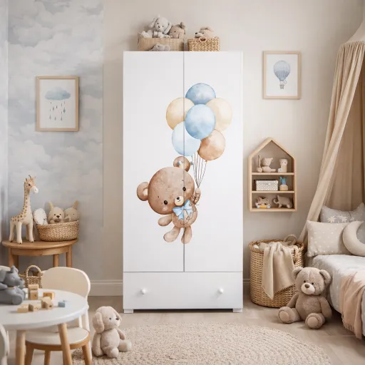 Гардероб Stella с две врати, чекмедже и графика Sweet bear — снимка 4