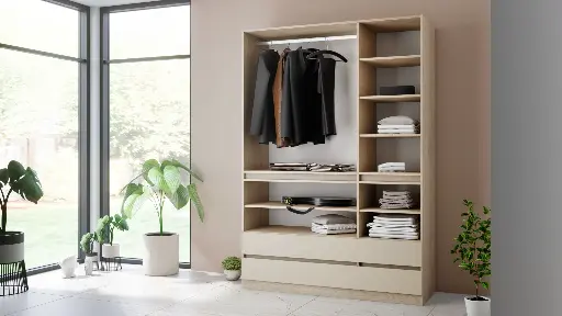 МС Moderato M06 - трикрил гардероб с чекмеджета (дъб фосил евоук + сатен) — снимка 8