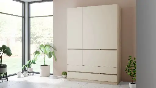МС Moderato M06 - трикрил гардероб с чекмеджета (дъб фосил евоук + сатен) — снимка 7