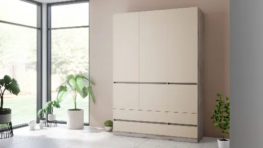 МС Moderato M06 - трикрил гардероб с чекмеджета (дъб фосил евоук + сатен) — снимка 3