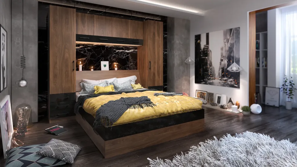 [010995] Спален комплект Integra 2 (brandy castello oak + black gloss MDF)