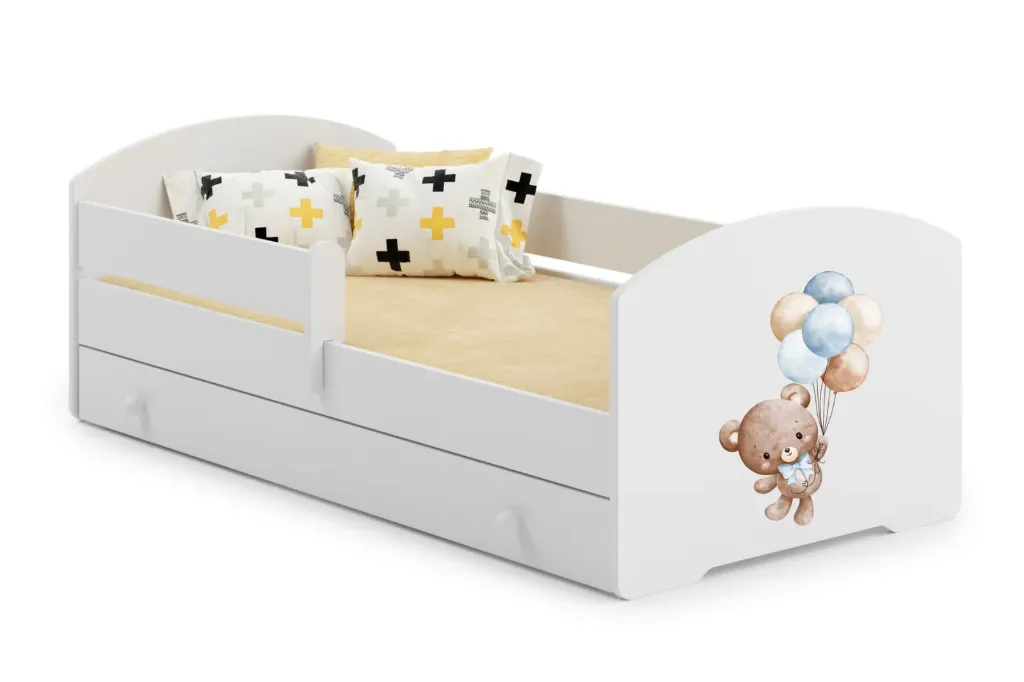 [011094] Детско легло Luk с парапет и чекмедже и мотив сладко мече (140 х 70)