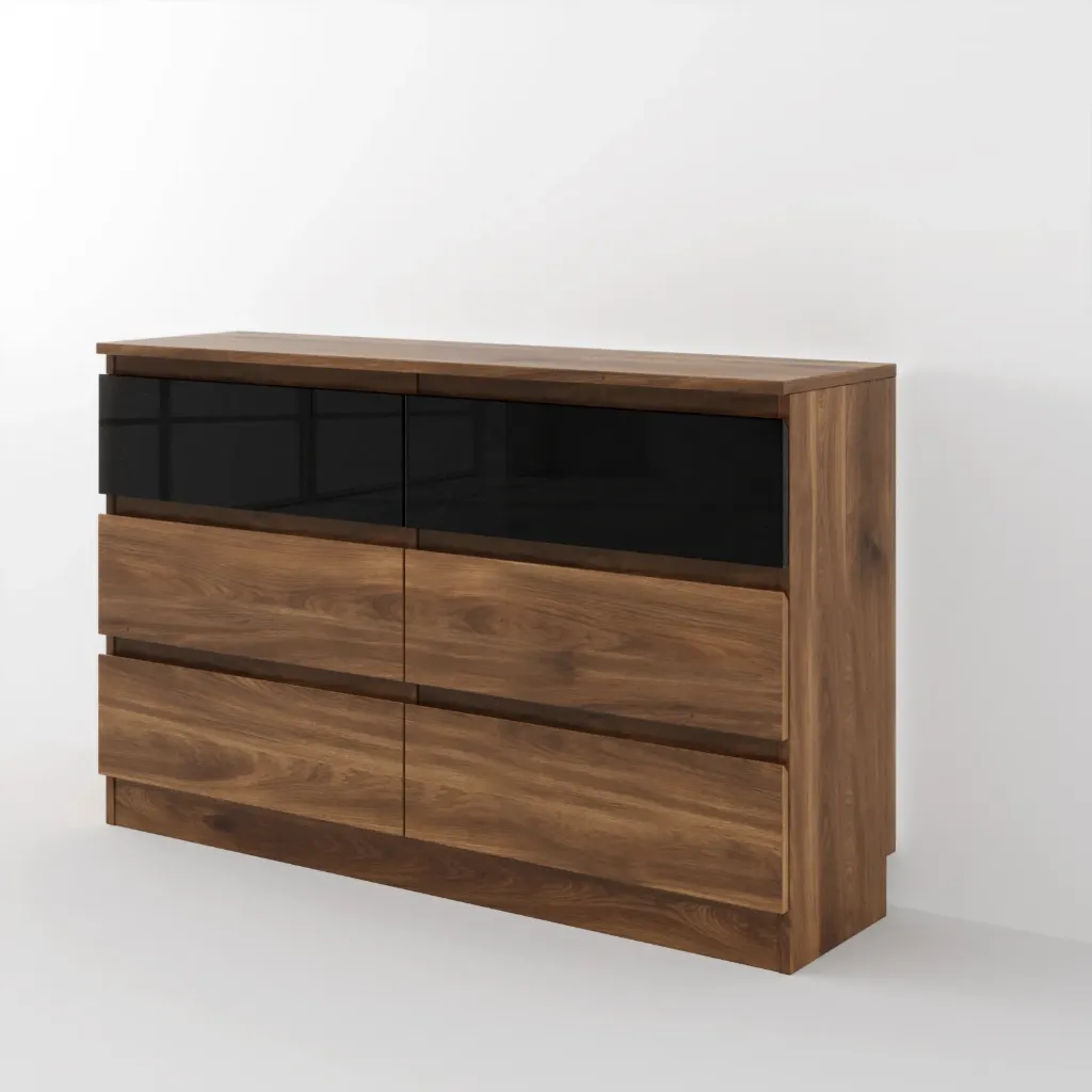 [019720] Скрин с 6 чекмеджета Modern M18 120 см (brandy castello oak + black gloss MDF)