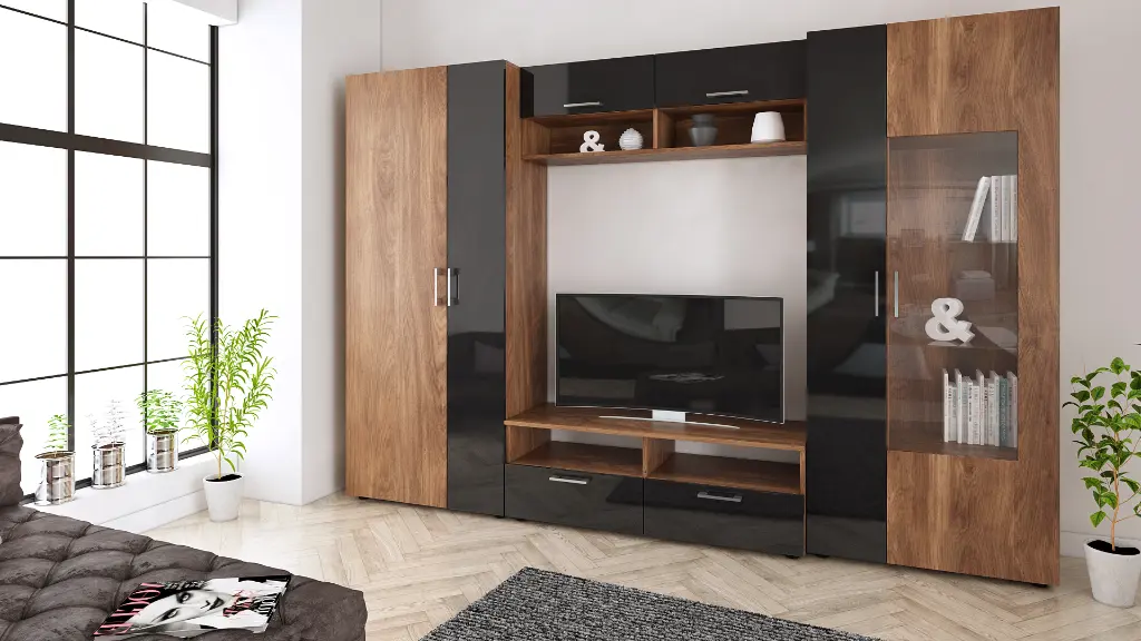 [1162] Секция Zoya (дъб бренди кастело + МДФ черен гланц)