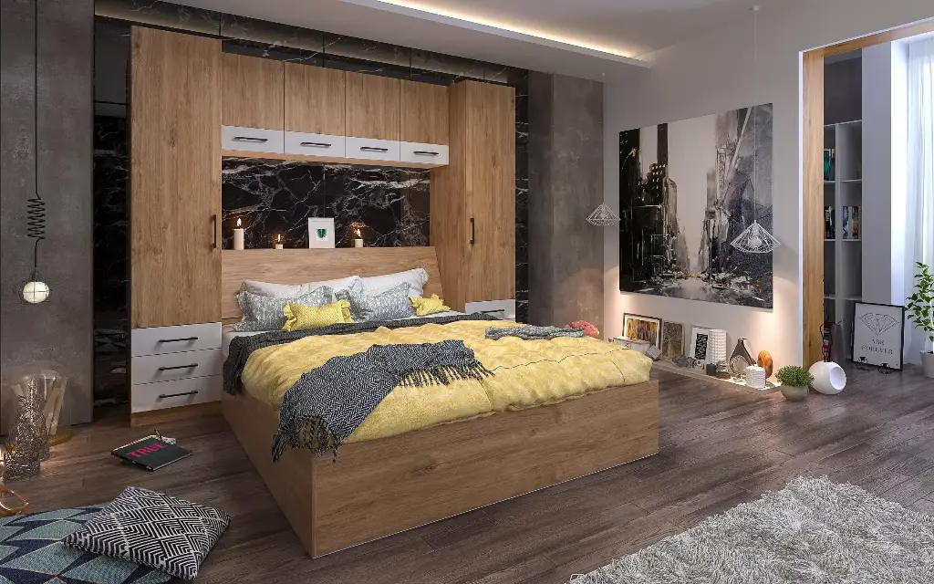 [453] Спален комплект Integra M (gold harbor oak + white gloss MDF)