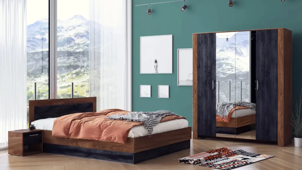 [004380] Спален комплект Bronx (дъб бренди кастело + карбоново дърво)